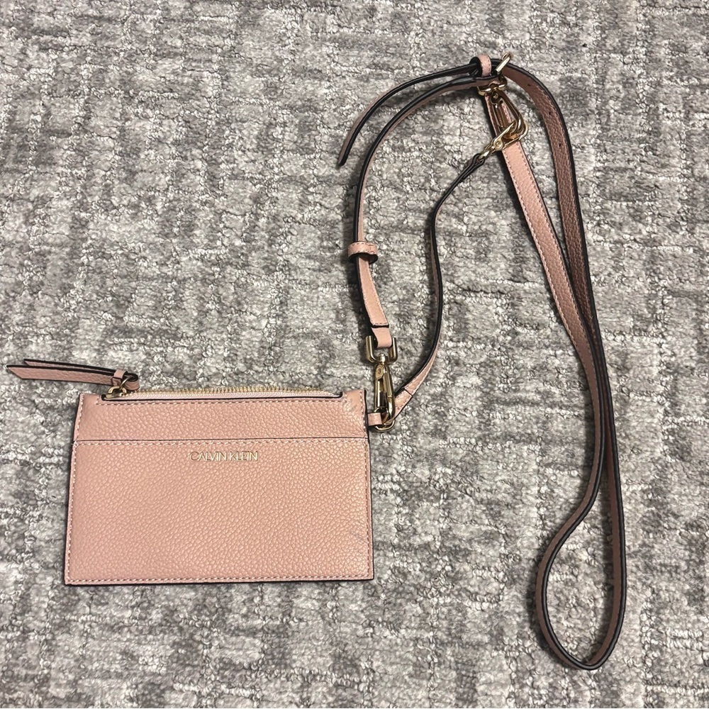 Calvin Klein Pebbled Leather Crossbody Zippered Wristlet Pouch